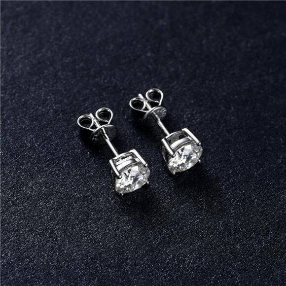 Moissanite Stud Earrings for Women,0.6-4ct 18K White Gold Plated Silver - Picture 6 of 7